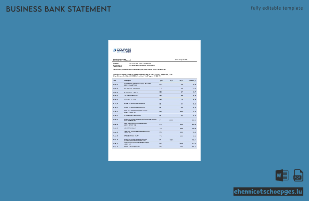 Compass Bank Firmenkontoauszug – Beispielansicht (Word und PDF)